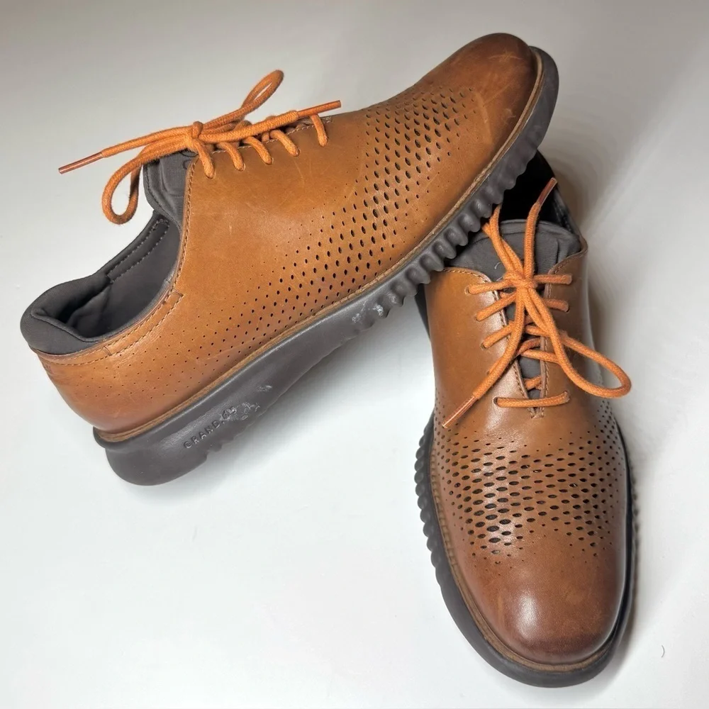 Cole Haan Men's 2.ZEROGRAND Laser Wingtip Oxfords Brown Leather Shoes Size- 8M